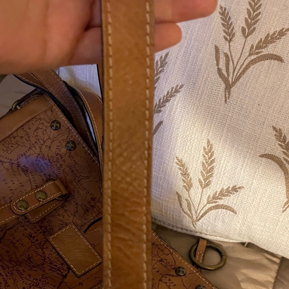 Patricia Nash Map Brown Leather Tote Bag with Handles and Long Strap - Picture 7 of 9